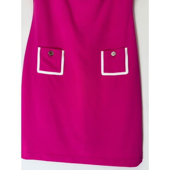 Tommy Hilfiger Pink White w/ Gold Short Sleeve Sheath To Knee Dress Size 10 - Picture 4 of 10